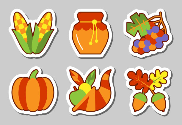 感恩节图标贴纸集孤立图片下载