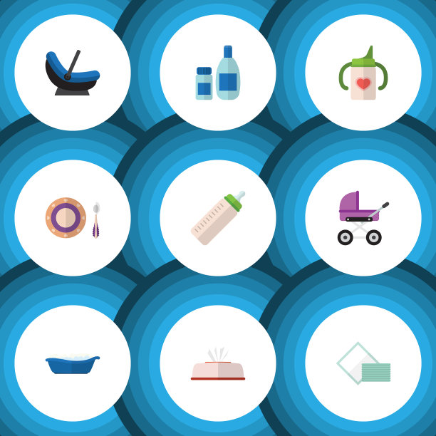 平面图标儿童的馈线婴儿车和婴儿车图片下载