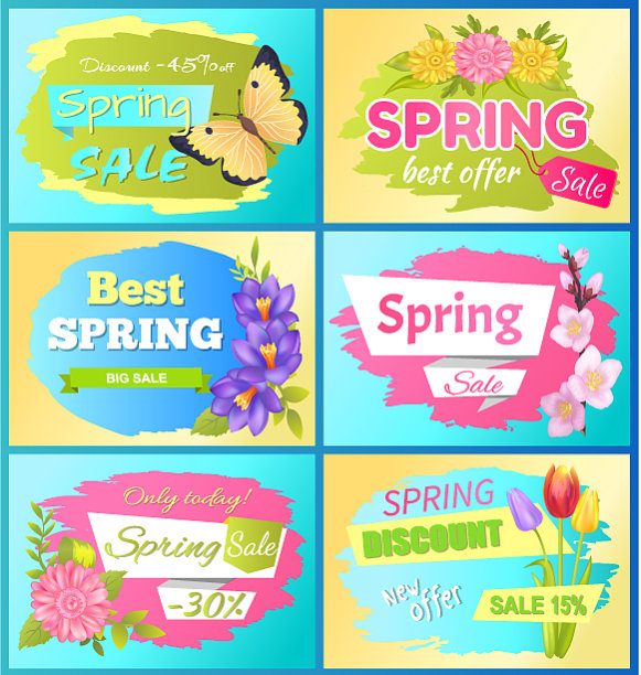 最好提供春季销售广告标签鲜花集图片下载