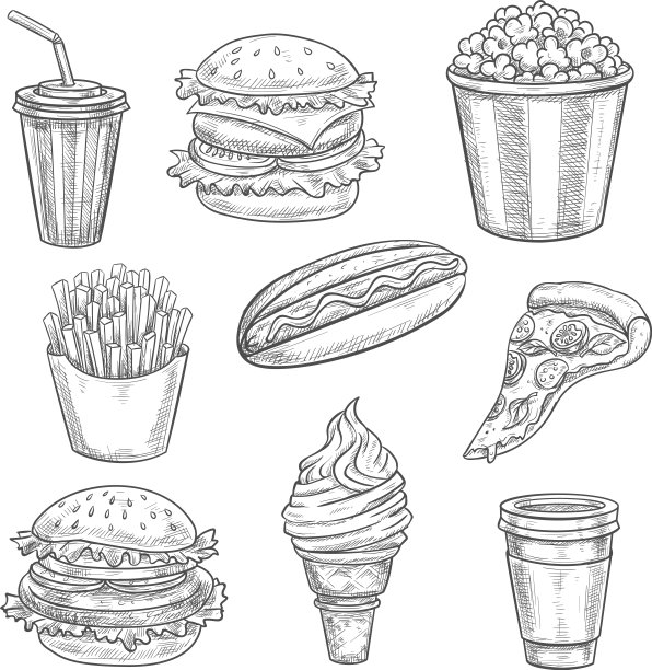 快餐素描独立图标集图片下载