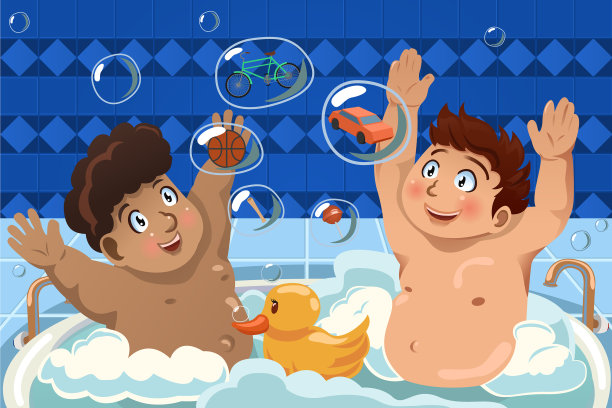 孩子们在洗泡泡浴图片下载