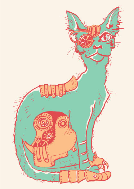 猫体用机械零件手工绘制图片下载