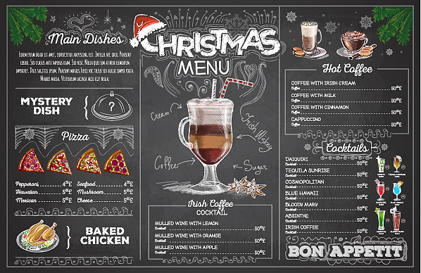 复古粉笔画圣诞菜单设计图片下载