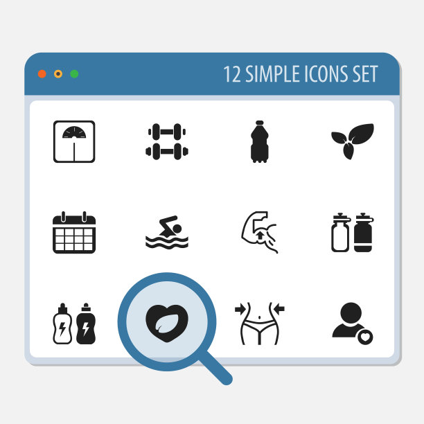 一组12可编辑的健身图标包括符号图片下载