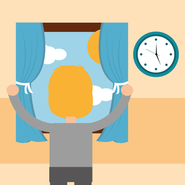 男孩望着窗外的晨光图片下载