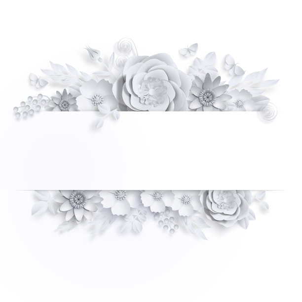 横幅模板花纸艺术与蝴蝶图片下载