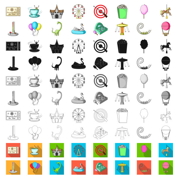 游乐园卡通图标在集合为图片下载