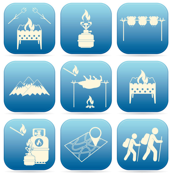 一套旅行和露营设备图标图片下载