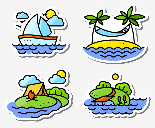 夏季活动图标设置在简单的瘦风格图片下载