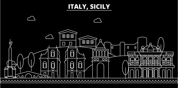 西西里剪影天际线意大利-西西里图片下载