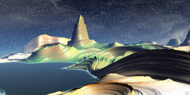 外星人的星球。山和湖。三维渲染图片下载