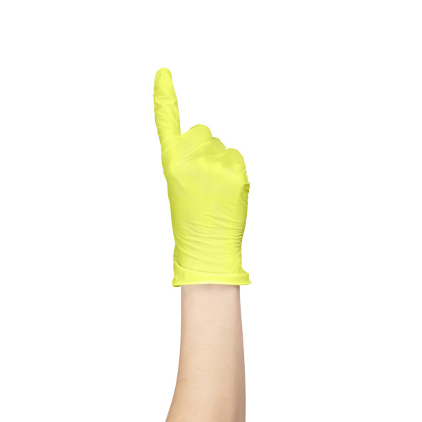 手放在乳胶手套上隔离白色。图片下载