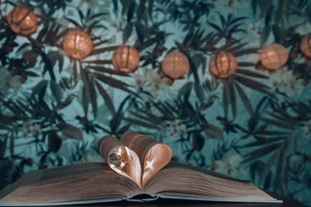 有爱象征的书，有心形的书，里面有光图片下载