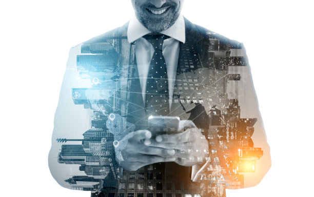 商人通过手机沟通â蒙太奇概念图片下载