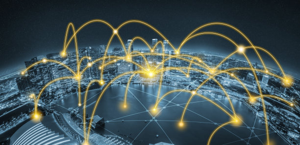 现代创意电信与互联网网络在智慧城市中互联互通。图片下载