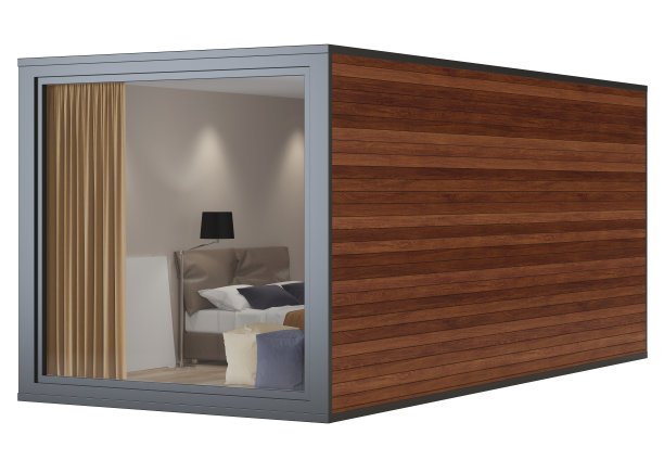 在白色背景上有全景窗户和木墙的集装箱。包括剪切路径。3 d渲染。图片下载