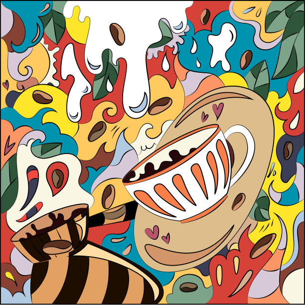 明亮的抽象插图的主题，咖啡与牛奶。彩色超现实印花背景图片下载