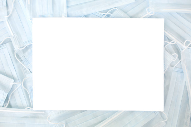 医用卫生口罩，蓝色背景防护口罩。一次性医用口罩可预防冠状病毒、污染、病毒、流感。医疗保健外科平面布局图片下载