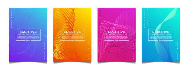 一套时尚的梯度覆盖海报设计背景模板与动态柔和多彩的和抽象明亮的波浪流体形状。图片下载