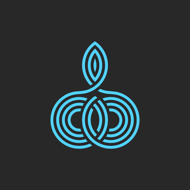 鱿鱼或章鱼的交织字母，重叠的触手，编织蓝色细线艺术和圆形几何形状，象征海鲜餐厅菜单或时尚印花t恤。图片下载