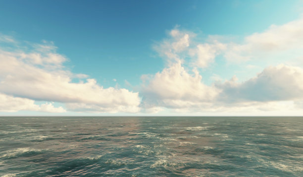 碧波荡漾，海与海相映。海浪从附近与蓝天，生日股票照片，海洋3D渲染。图片下载