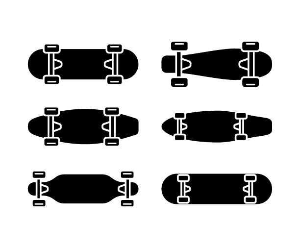 滑板黑色剪影图标孤立在白色的背景。平的风格。最小滑板设计。矢量插图。图片下载