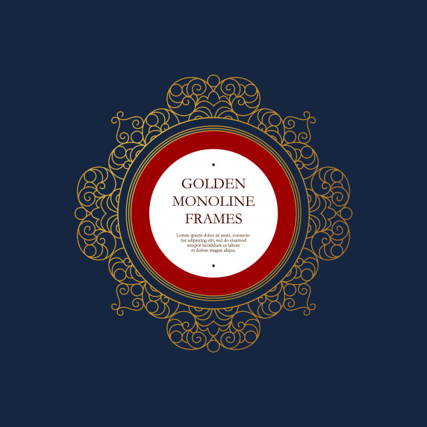 矢量黄金线艺术框架，边界，字母图案设计模板。东方风格的元素。图片下载