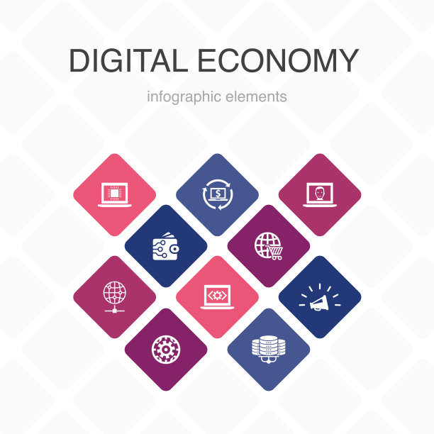 数字经济信息图10选择颜色设计。计算技术，电子商务，电子商务，数据中心简单图标图片下载