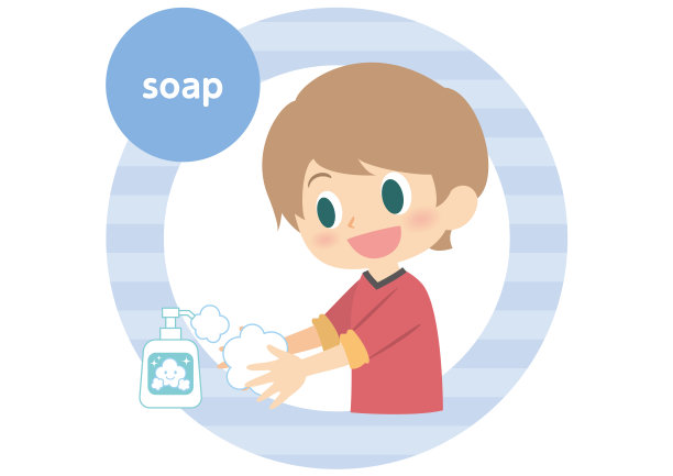 如何在英语中洗手预防男孩的手，肥皂图片下载