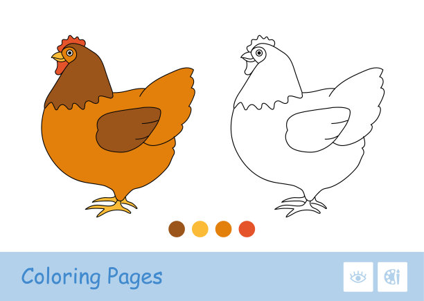 彩色模板和简单的无色厚轮廓图像留鸡幼童着色书。图片下载