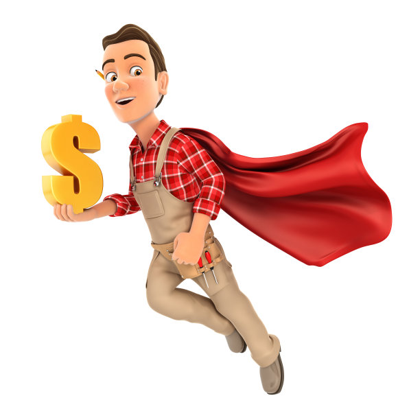3d杂工飞行和持有黄金美元符号图片下载
