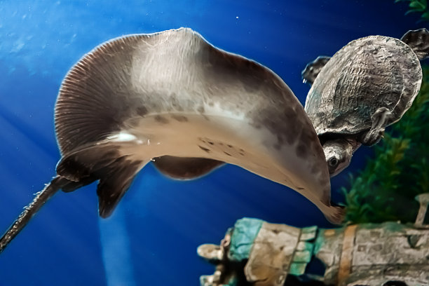 一个巨大的斜坡Potamotrygon摩托车特写游泳在一个水族馆素材图片