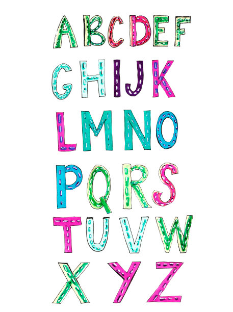 美丽的插图与彩色ABC卡通风格在白色的背景。图片下载