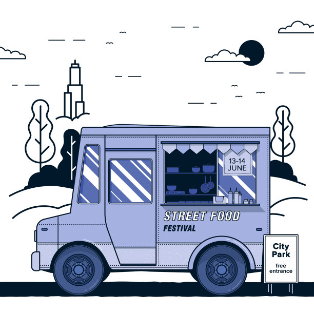 街头美食节概念紫色餐车图片下载