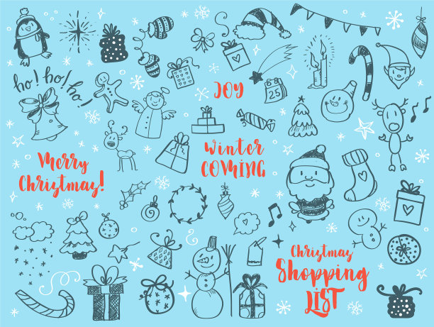 大的圣诞设计元素在涂鸦图片下载