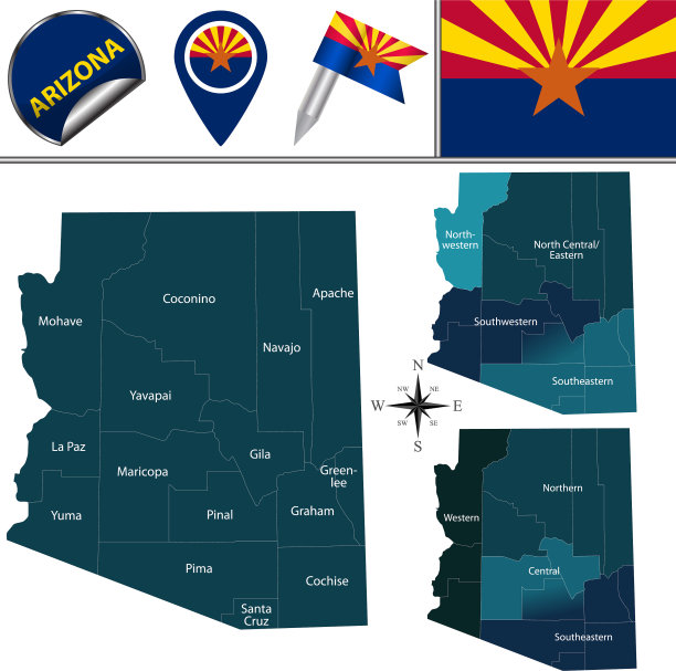 亚利桑那州地图与地区图片下载