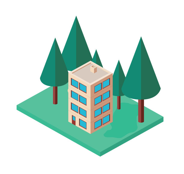 小树与建筑等距图片下载