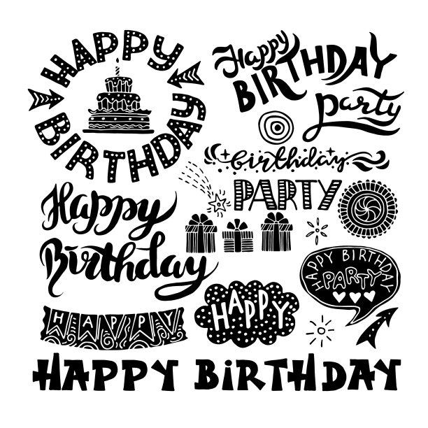 一套生日快乐手绘书法笔图片下载