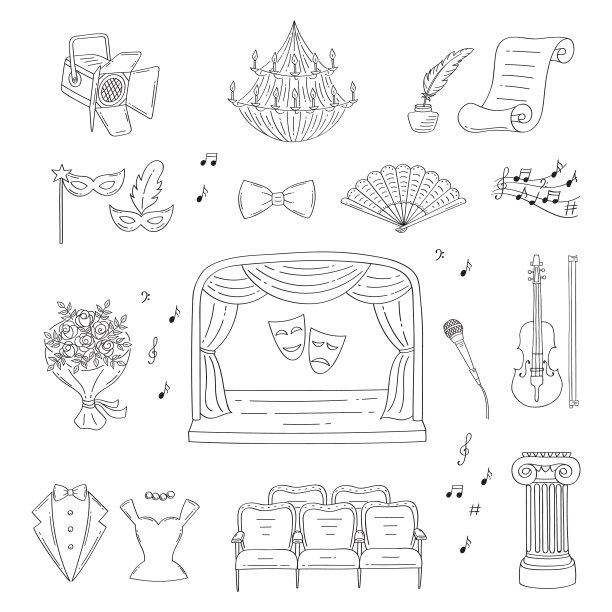 一套剧院图标手绘涂鸦图片下载