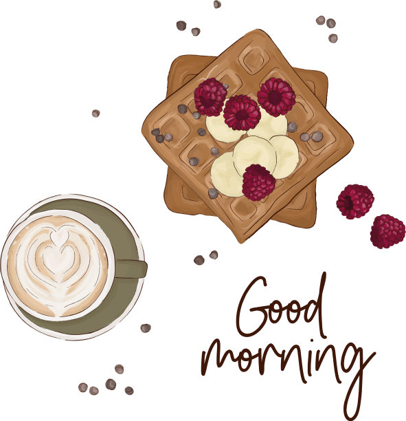 咖啡配比利时华夫饼和水果图片下载