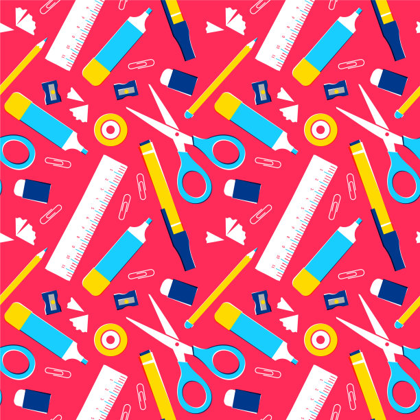 学校用品图标集无缝图案设计图片下载