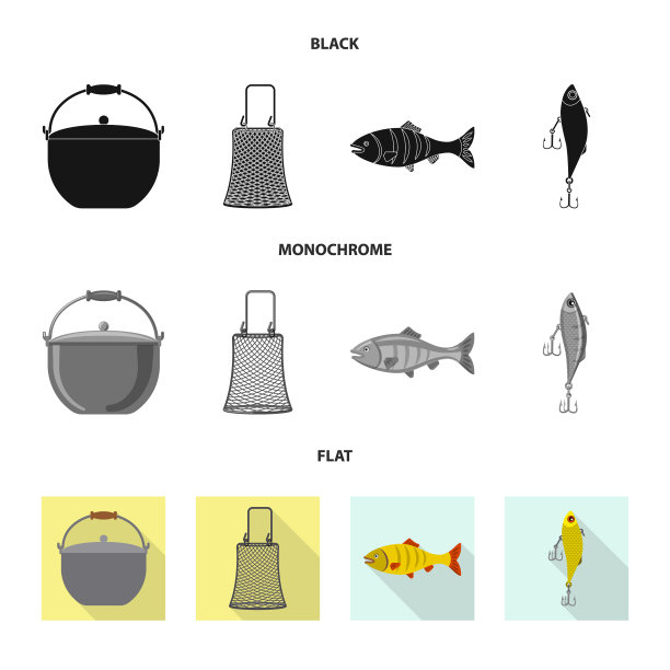 鱼和钓鱼标志的设计集合图片下载