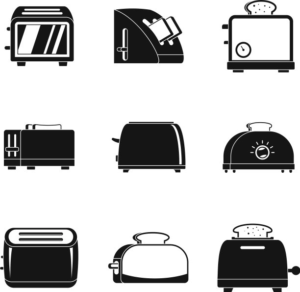 烤面包机厨房面包烤箱图标设置简单的风格图片下载