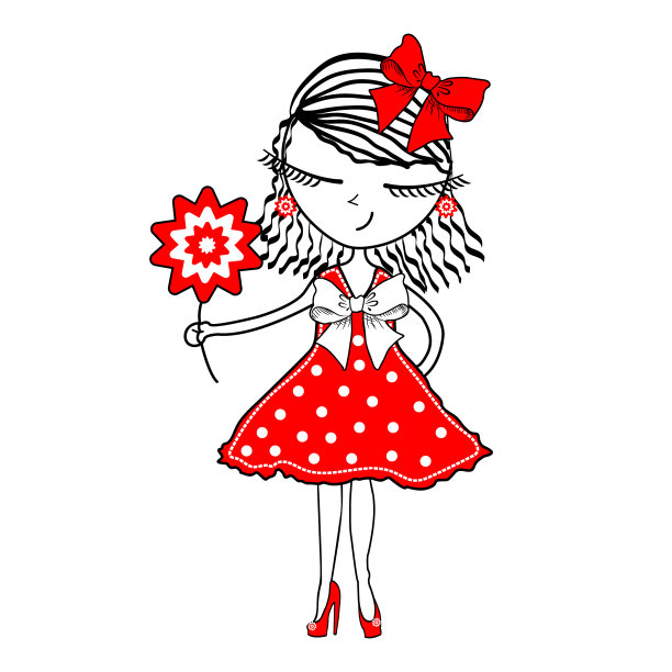 白色背景上有花的可爱小女孩图片下载