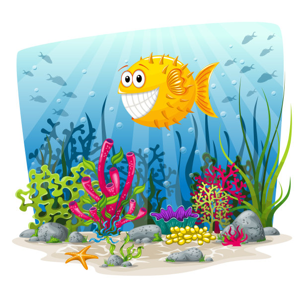 有鱼和植物的水下景观图片下载