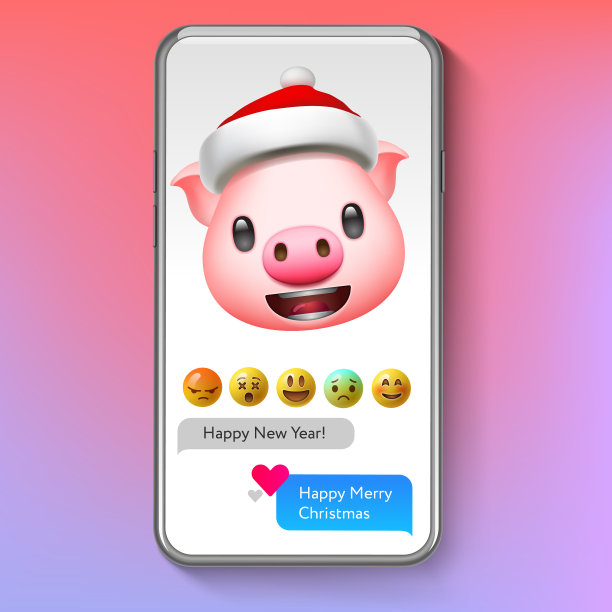 圣诞表情猪在圣诞帽假日微笑图片下载