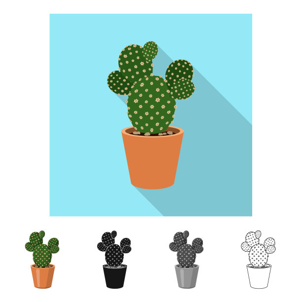 孤立对象的仙人掌和花盆标志收集图片下载