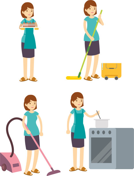 家庭主妇母亲打扫、做饭和工作图片下载