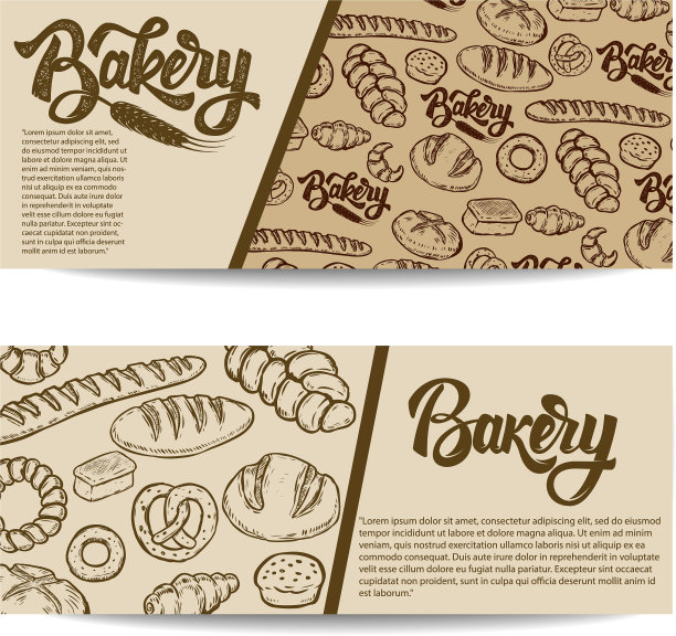 一套面包房旗帜模板孤立在白色图片下载