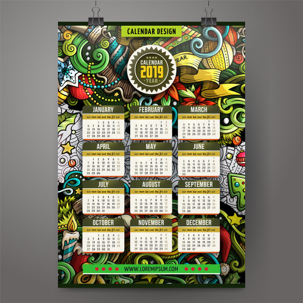 卡通涂鸦圣诞2019年日历图片下载